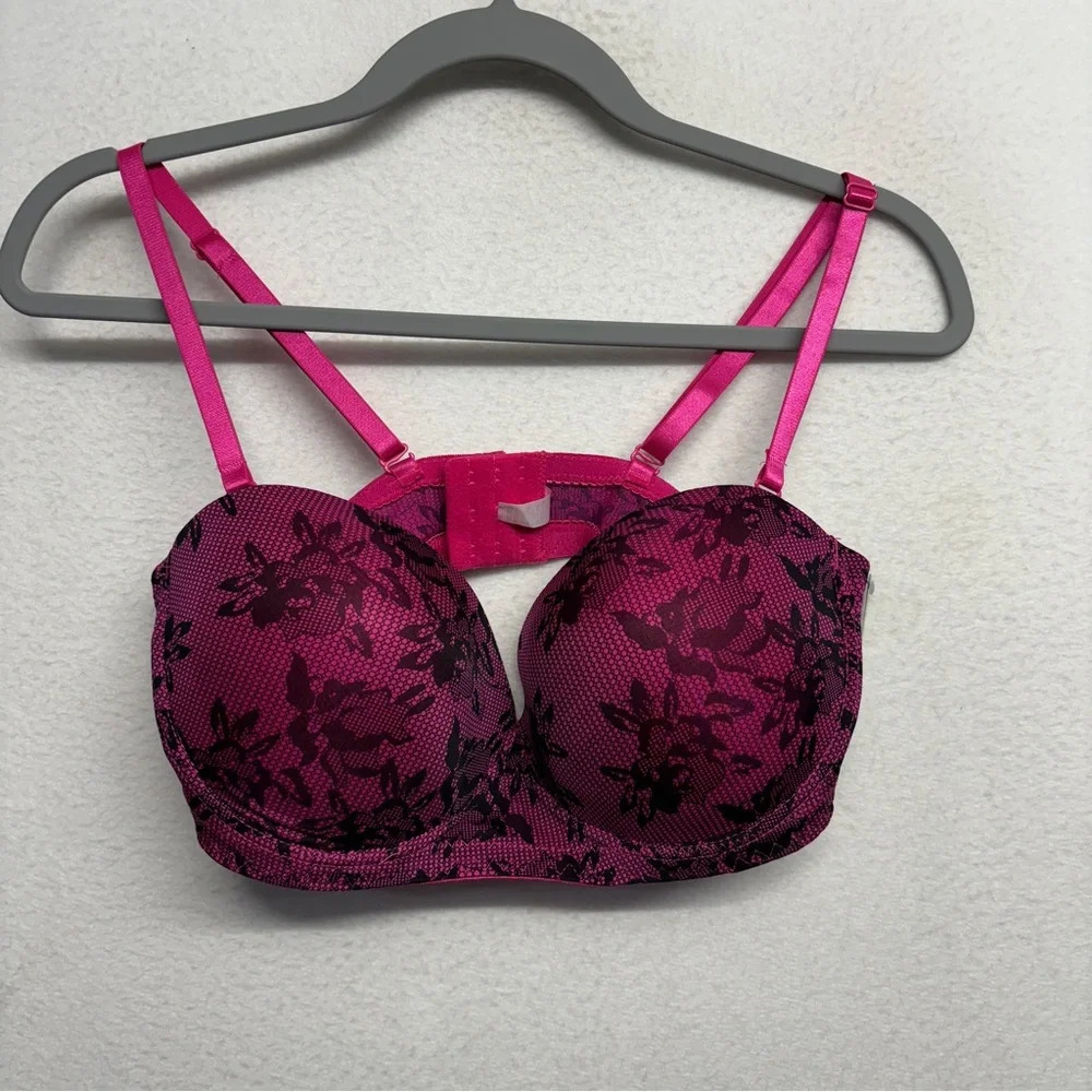 NWT Spree Faux Lace Hot Pink Fuscia Bra 36 DD‎